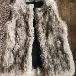 Gap Girls Medium Kids Faux Fur Vest Winter Fall Sleeveless Open Brown Tan